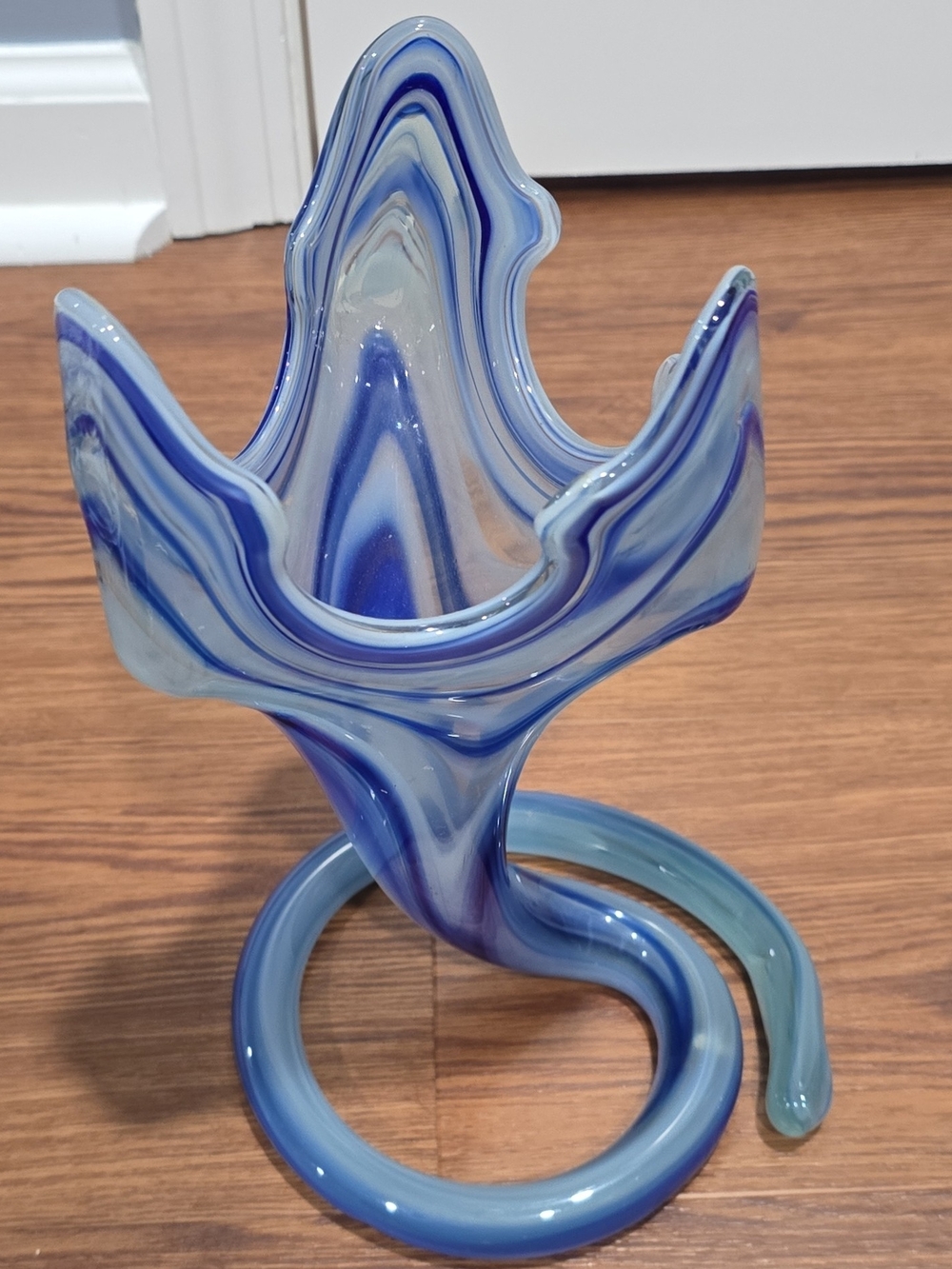 Blue Swirl Glass Sculpture Vase - Home Art